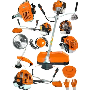 Alman T6002 Yan Tipi Benzinli Motorlu Ot Çalı Tırpanı Çim Biçme Makinesi Tırpan + Canavar Baslik GR-6002-YANTIRPAN-CANAVARBASLIK-TURUNCU