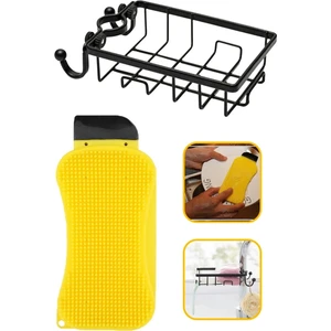 Buffer® Çok Fonksiyonlu Deterjan Hazneli Pratik Bulaşık Süngeri + Mutfak Banyo  Çelik  Sabunluk