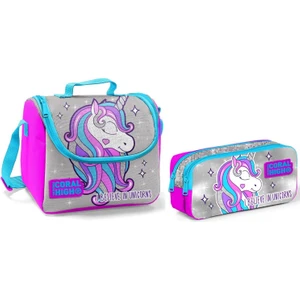 Coral High Beslenme Çantası ve Kalemlik Takım - Gri - Pembe - Unicorn - Kız Çocuk