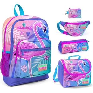 Coral High Pembe Flamingo Baskılı 5'li Ilkokul Çanta Seti