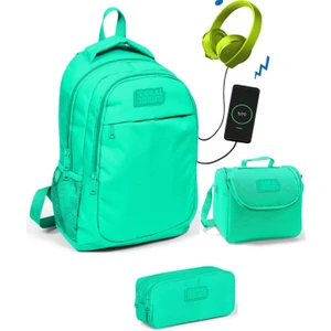 Coral High Kız Çocuk Su Yeşili 3'lü Okul Çantası Takımı USB Soketli Kullanışlı Tasarım