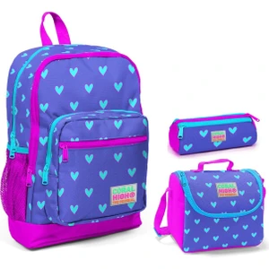 Coral High Mavi Kalp Baskılı Kız Çocuk 3'lü Ilkokul Çanta Seti