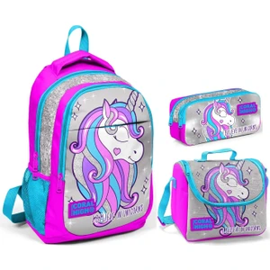 Coral High Pembe Gri Unicorn Kız Çocuk Ilkokul Çanta Seti - Sırt Çantası+Beslenme+Kalemlik