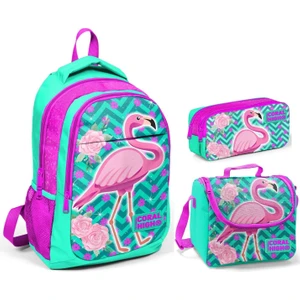 Coral High Yeşil Flamingo Kız Çocuk Ilkokul Çanta Seti - Sırt Çantası+Beslenme+Kalemlik