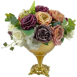 Yapay Çiçek ve Latex Aranjmanı Top Ayaklı Yuvarlak Metal Gold Vazolu Masa Üstü Çiçeği Arajman 83495