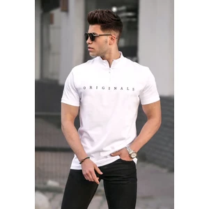 Beyaz Fermuar Yaka Erkek Tişört 5858