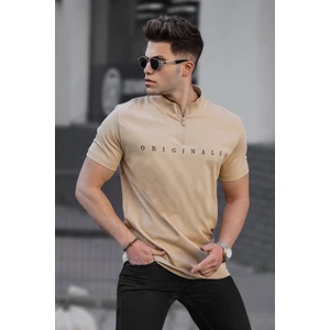 Bej Fermuar Yaka Erkek Tişört 5858