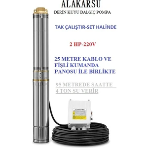 2 Hp Alakarsu Italyan Teknoloji Derin Kuyu Dalgıç Pompa (25 Metre Kablo ve Pano Dahil)