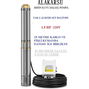 1.5 Hp Alakarsu Italyan Teknoloji Derin Kuyu Dalgıç Pompa (25 Metre Kablo ve Pano Dahil)