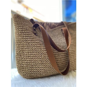 Handmade By Ozens Kahverengi/Tarçın Renkli Hasır Çanta Hasır Kol Çantası