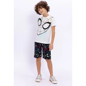 Marvel Spider-Man Lisanslı Krem Siyah Erkek Çocuk Bisiklet Yaka Bermuda Takım