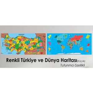Sihirli Kağıt Tahta Türkiye Dünya Renkli Küçük Harita Seti 118 x 56 cm