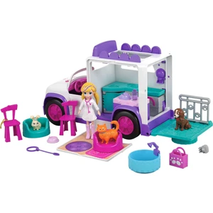 Polly Pocket Mobil veteriner Kliniği Aracı, 7 Cm Polly Bebek, 3 Evcil Hayvan, Evcil Hayvan Taşıma Çantası, Aksesuarlar ve Daha Fazlası Gfr04