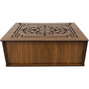 Ahşap Ceviz Renk Çay - Takı – Saat – Yüzük – Kolye - Kol Düğmesi  Aksesuar Kutusu 9 Bölmeli Kapaklı Saklama Kabı Box