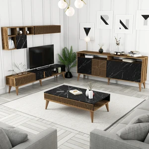 Variant Milan 3 Lü Salon Takımı - Ceviz / Siyah Mermer