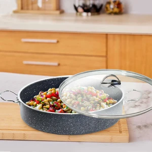 Zeyna 36 cm Cam Kapaklı Granit Pilav Karnıyarık Tenceresi Gri