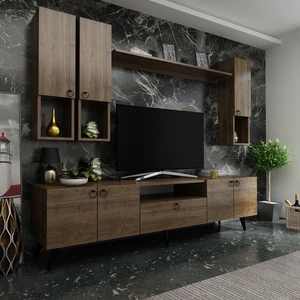 Ideal Tv Ünitesi + Duvar Raf ve Duvar Dolaplı Q7024-2 Ceviz