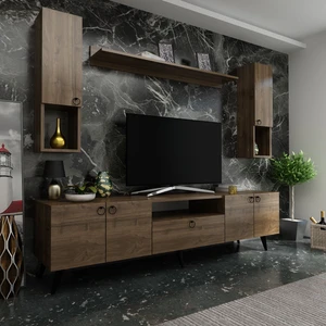 Ideal Tv Ünitesi + Duvar Raf ve Duvar Dolaplı Q7025-2 Ceviz