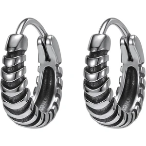 Tribal Antika Çizgili Tasarım Halka Geçirmeli 316L Erkek Çelik Küpe (Çift)