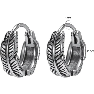 Yaprak Tasarım Halka Geçirmeli 316L Erkek Çelik Küpe (Çift)