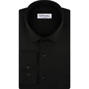 GM2025000183 Klasik Yaka  Regular Fit Armürlü Siyah Erkek Gömlek