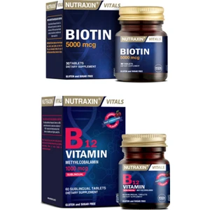 B12 Vitamini 1000 Mcg 60 Dilaltı Tableti + Biotin Takviyesi 5000 Mcg 30 Tablet