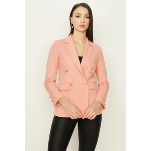 Select Moda Kadın Pembe Gold Düğmeli Blazer Ceket