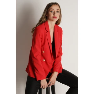 Select Moda Kadın Pembe Gold Düğmeli Blazer Ceket