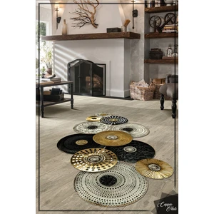 Esta Halı Esta Daire Motifli Lazer Kesim Halı (Makinada Yıkanabilir Kaymaz Dot Taban) - ES1128