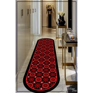 Esta Halı Esta Kırmızı Çiçek Motifli Kilim Desenli Oval (Kaymaz Dod Taban Makinada Yıkanabilir 120X350) - ES645