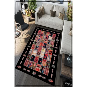 Woolly Halı Woolly Siyah Afgan Desenli Halı (Kaymaz Dod Taban Makinada Yıkanabilir) - ES651