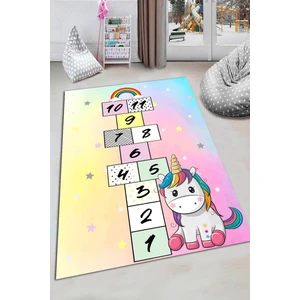 Esta Halı Esta Ünicorn Seksek Desenli Çocuk Odası Halısı (Makinada Yıkanabilir Kaymaz Dot Taban) - ES1176