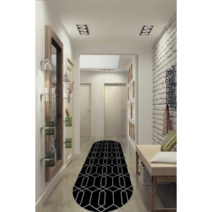 Esta Halı Esta Siyah Kristal Desenli Oval Halı (Makinada Yıkanabilir Kaymaz Dod Taban) - Es555
