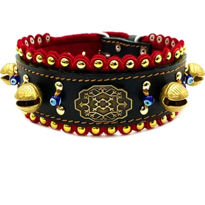 Tasma Market Deri Köpek Tasması  4 Zilli Siyah Renk Tasma