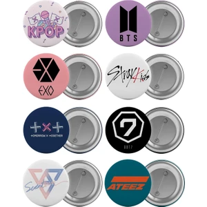 K-Pop Grupları-2 Çanta Rozeti Seti 8 Adet En Büyük Boy 5.8cm Iğneli Broş