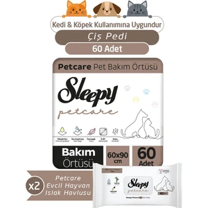 Petcare 2X30 Adet Pet Bakım Örtüsü + 2X60 Evcil Hayvan Islak Havlusu
