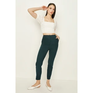 Select Moda Kadın Petrol Yeşili Süet Cigarette Pantolon