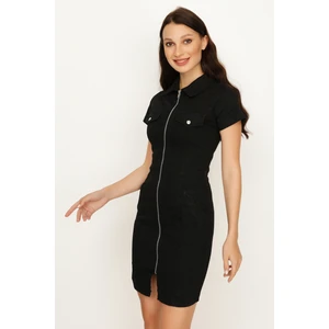 Select Moda Kadın Mavi Fermuar Kapamalı Mini Denim Elbise