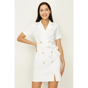 Kadın Düğme Detaylı Kuşaklı Ceket Elbise