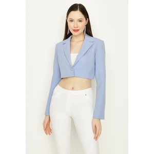 Select Moda Kadın Mavi Tek Düğme Kapamalı Crop Blazer Ceket