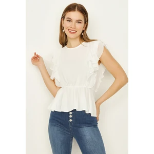 Select Moda Kadın Sarı Kolları Fırfır Detaylı Şifon Bluz