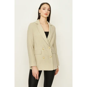 Select Moda Kadın Ekru Gold Düğmeli Blazer Ceket