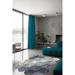 Woolly Halı Woolly Bulut Desenli Gri-Beyaz Lazer Kesim Halı (Makinada Yıkanabilir Kaymaz Dot Taban) - ES343