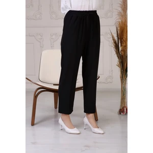 Siyah Kadın Beli Lastikli Cepli Düz Paça Pantolon