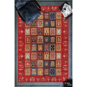 Esta Halı Esta Kırmızı Afgan Desenli Halı (Kaymaz Dod Taban Makinada Yıkanabilir) - ES650