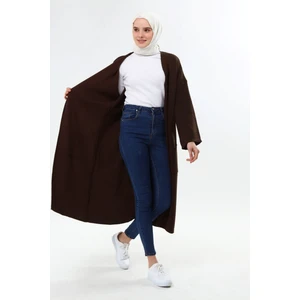 Kadın Kahve Kimono Kol Cepli V Yaka Hırka 4100