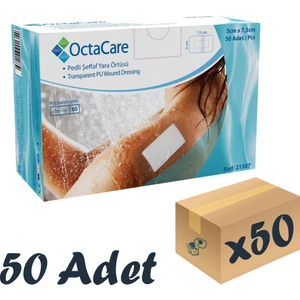 Şeffaf Pedli Su Geçirmez Yaraa Örtüsü 5cm x 7,5cm 50 Adet Steril Tekli Paket
