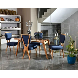 Palace Iskandinav Gürgen Ağaç El İşliği Camlı Mutfak&Salon Masa Takımı (80*160-4 Sandalyeli)