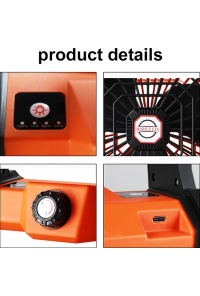 Mumall 2'si 1 Arada Dış Mekan Fanı USB Şarj Edilebilir Kamp Masası Fanı Taşınabilir Çadır Fanı Kademesiz Hız Düzenleme 270 ° Döndürme (Yurt Dışından)