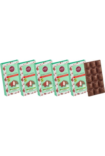 Elit Çikolata Şeker Ilavesiz ve Prebiyotik Sütlü Çikolata 60G 5'li Set Glutensiz